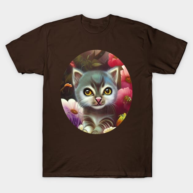 Kitty dreamy adorable Portrait in Magic Floral Garden T-Shirt by BluedarkArt